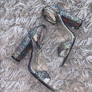 Steve Madden Chunky Silver Iridescent Heels Size8